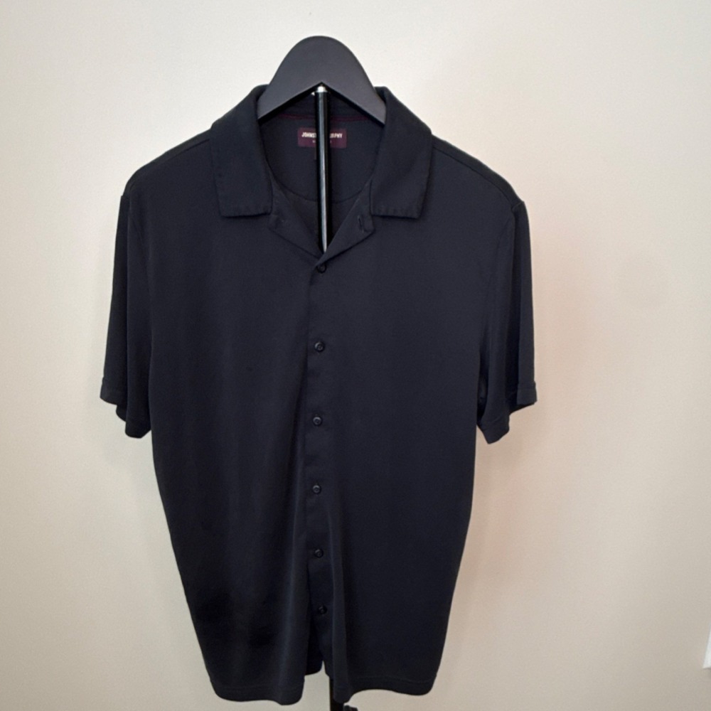Johnston & Murphy Black Modal Polyester Button-Up Shirt Men Short Sleeve M Casu…